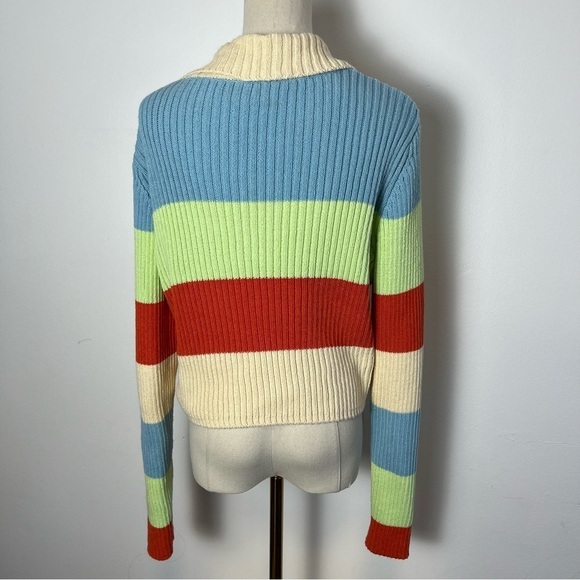 Zara Striped Button Front Knit Cardigan Sweater with Collar - Picture 5 of 8